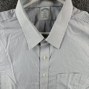 Brooks Brothers 18 4/5 Non-Iron Striped Cotton Regent Blue Shirt Men Button Up